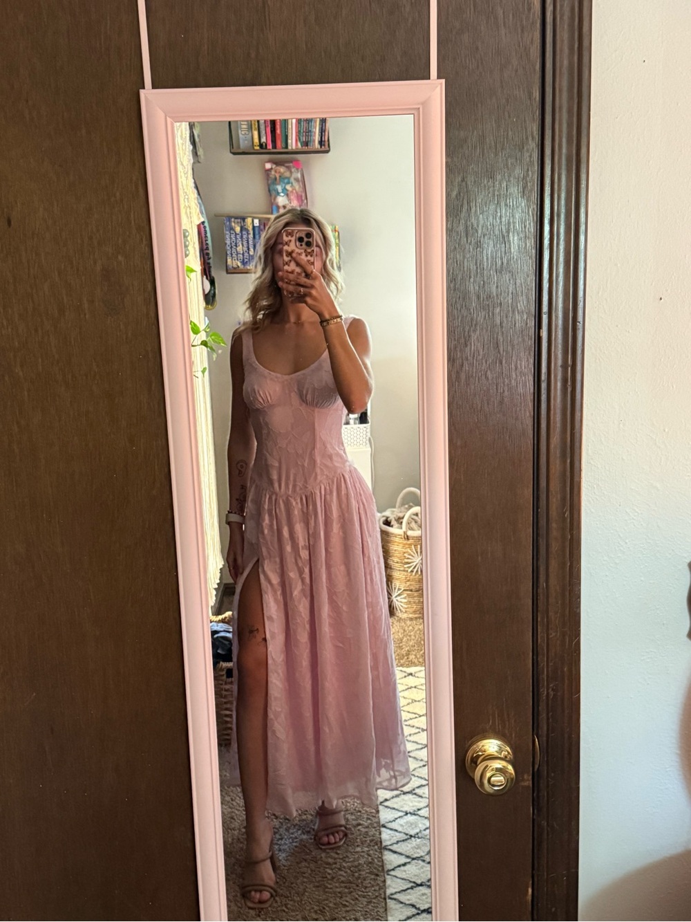 WILD FABLE Sleeveless Pink Lace Maxi Dress with Side Slit